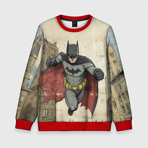 Детский свитшот Бэтмен летит между домами / 3D-Красный – фото 1