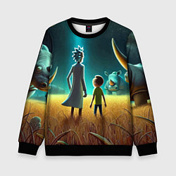 Детский свитшот Морти и Рик на планете носорогов - неоновое свечен