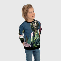 Свитшот детский Девушка в зеленом платье, цвет: 3D-черный — фото 2