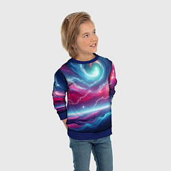 Свитшот детский Spiral neon galaxy - ai art fantasy, цвет: 3D-синий — фото 2
