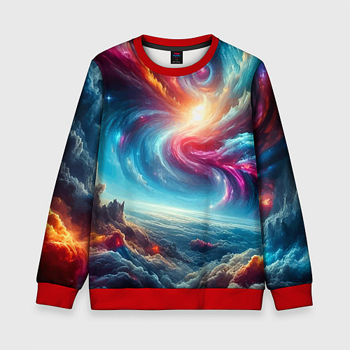 Детский свитшот Fantastic neon space landscape - ai art fantasy / 3D-Красный – фото 1