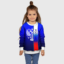 Свитшот детский Россия герб и полоса триколор синий, цвет: 3D-белый — фото 2