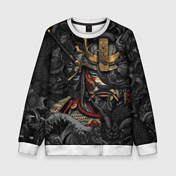 Свитшот детский Самурай и драконы в стиле ирезуми, цвет: 3D-белый