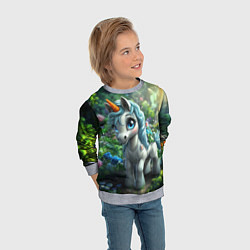 Свитшот детский Единорожка в зеленом лесу, цвет: 3D-меланж — фото 2
