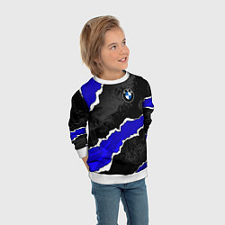 Свитшот детский BMW - синие разрывы, цвет: 3D-белый — фото 2