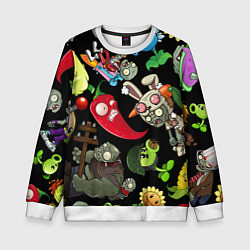 Детский свитшот Растения против зомби персонажи на черном