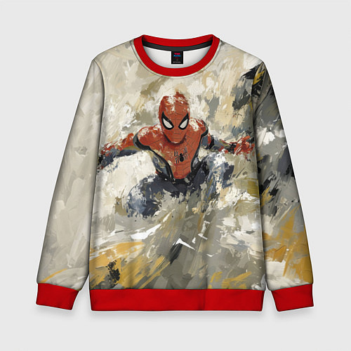 Детский свитшот Человек - паук маслом / 3D-Красный – фото 1