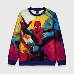Свитшот детский Человек паук висит на паутине, цвет: 3D-синий