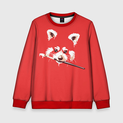 Детский свитшот Красная панда с кисточкой в зубах / 3D-Красный – фото 1