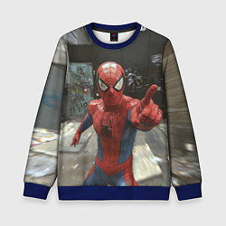 Свитшот детский Человек паук предупреждает, цвет: 3D-синий
