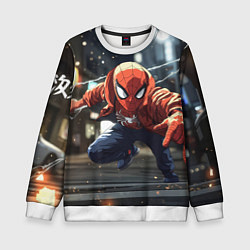 Свитшот детский Человек-паук запускает паутину, цвет: 3D-белый