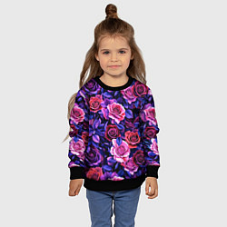 Свитшот детский Разноцветные цветы - синие розы паттерн, цвет: 3D-черный — фото 2