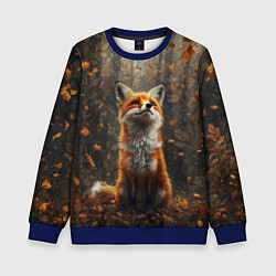 Свитшот детский Довольный лис в лесной чаще, цвет: 3D-синий