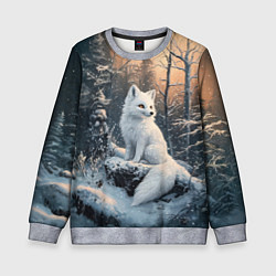 Свитшот детский Белый лисенок в зимнем лесу, цвет: 3D-меланж