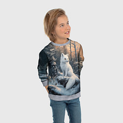 Свитшот детский Белый лисенок в зимнем лесу, цвет: 3D-меланж — фото 2