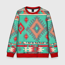 Свитшот детский Оранжево бирюзовый геометрический узор в стиле ацт, цвет: 3D-красный