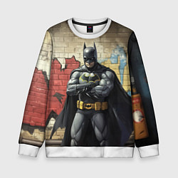 Свитшот детский Бэтмен на фоне стены, цвет: 3D-белый