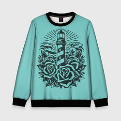 Свитшот детский Маяк и розы, цвет: 3D-черный