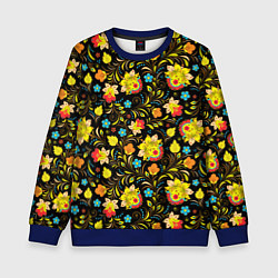 Свитшот детский Хохлома цветы, цвет: 3D-синий