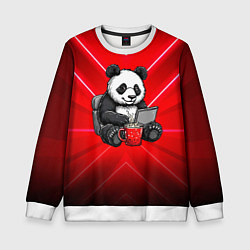 Свитшот детский Панда работает за ноутбуком, цвет: 3D-белый