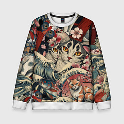 Свитшот детский Котики и рыбки в сакуре, цвет: 3D-белый