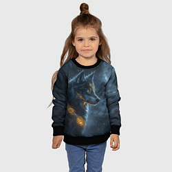 Свитшот детский Волк фэнтези стиль, цвет: 3D-черный — фото 2