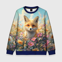 Свитшот детский Лиса в цветочном поле, цвет: 3D-синий