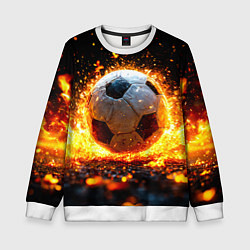 Свитшот детский Футбольный мяч в огне, цвет: 3D-белый