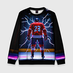 Свитшот детский Хоккеист и молния, цвет: 3D-черный