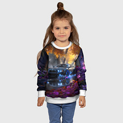 Свитшот детский BMW синие неоновые фары, цвет: 3D-белый — фото 2