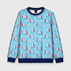 Детский свитшот Морской паттерн с парусными лодками и чайками