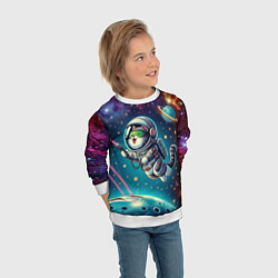 Свитшот детский Котик в космосе с лазерным пистолетом, цвет: 3D-белый — фото 2