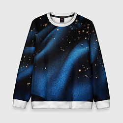 Свитшот детский Синяя волнистая текстура на черном, цвет: 3D-белый