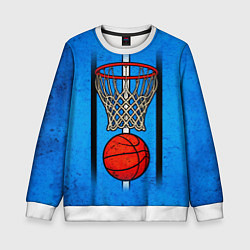 Свитшот детский Кольцо с баскетбольным мячом на синем, цвет: 3D-белый
