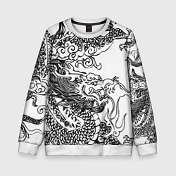 Свитшот детский Татуировка дракона на белом, цвет: 3D-белый
