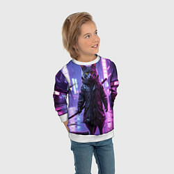 Свитшот детский Котик с катаной, цвет: 3D-белый — фото 2