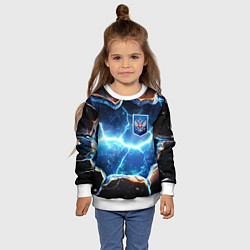 Свитшот детский Синие неоновые плиты и герб РФ, цвет: 3D-белый — фото 2