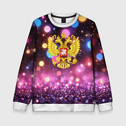 Свитшот детский Герб России на фоне бокке, цвет: 3D-белый