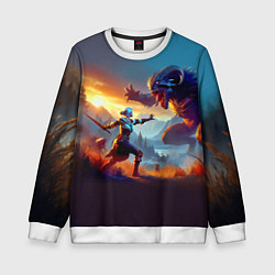 Свитшот детский Битва Цири с монстром - Ведьмак 4, цвет: 3D-белый