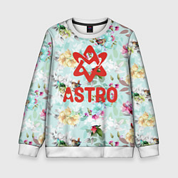 Свитшот детский Astro логотип на фоне цветов, цвет: 3D-белый