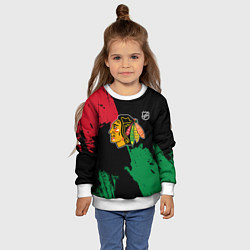 Свитшот детский Чикаго Блэкхокс - брызги красок, цвет: 3D-белый — фото 2