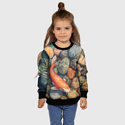 Свитшот детский Акварельный Кои карп и камушки галька, цвет: 3D-черный — фото 2