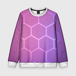 Свитшот детский Розовые неоновые соты, цвет: 3D-белый