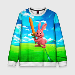 Свитшот детский Розовый заяц с мечом из морковки, цвет: 3D-белый
