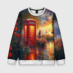 Свитшот детский Пейзаж с красной телефонной будкой, цвет: 3D-белый