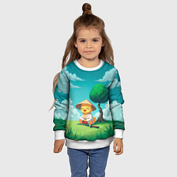 Свитшот детский Уточка в кимоно под миниатюрным деревом, цвет: 3D-белый — фото 2