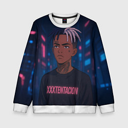 Свитшот детский XXXTentacion - Неоновый аниме арт, цвет: 3D-белый