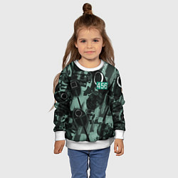 Свитшот детский Номер 456 на фоне масок игры в кальмара, цвет: 3D-белый — фото 2