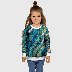 Свитшот детский Сине-зеленый абстрактный узор, цвет: 3D-белый — фото 2