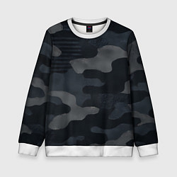 Свитшот детский Текстура - камуфляжная синяя ткань, цвет: 3D-белый